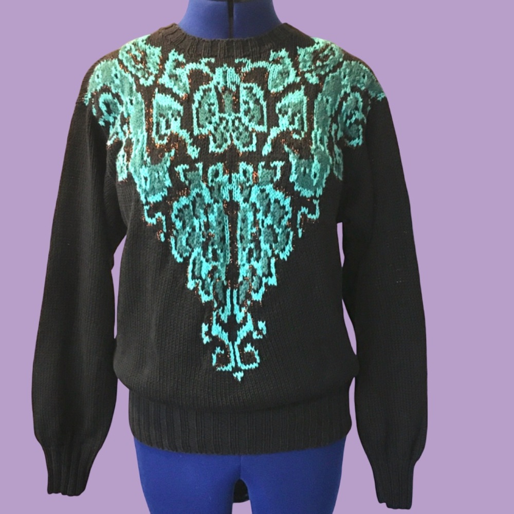 Vintage Carole Little for Saint-Tropez West Navy and Teal Sweater